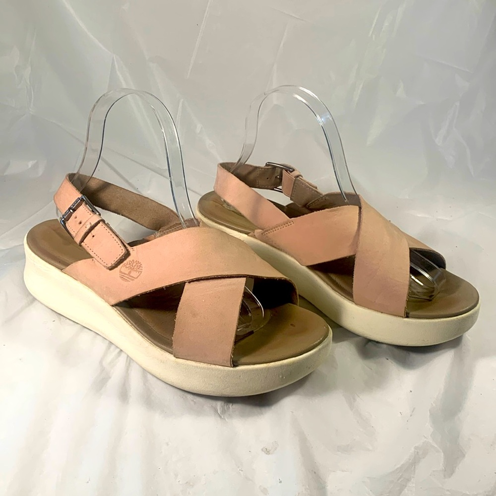 Timberland Women’s Wind Slingback Hazelnut Beige Leather Platform Sandals